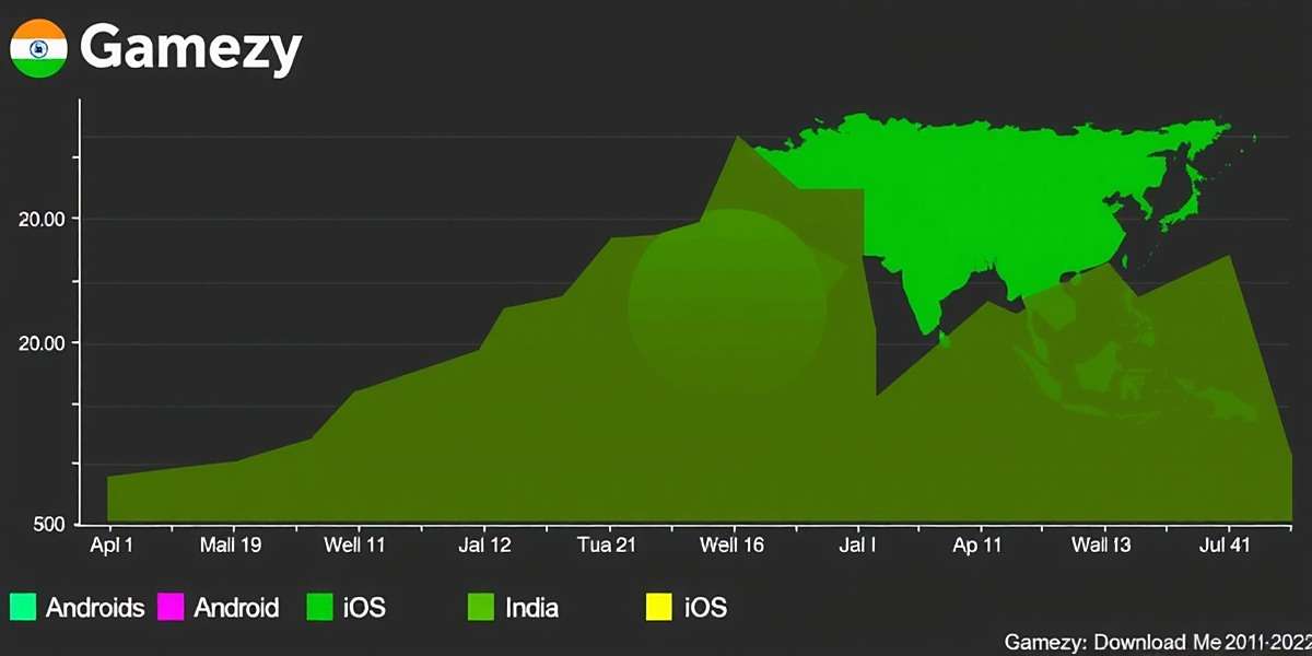 Gamezy Download Statistics and Platforms Gamezy download statistics showing regional distribution across India and platform availability on Android and iOS